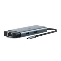 מפצל Tp-Link UH6120C USB Type-C 6-in-1 – פריט בודד אפור עם יציאות וכבל Type-C