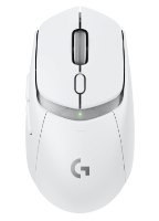 עכבר גיימינג אלחוטי Logitech G309 Lightspeed – מבט מלמעלה על העכבר הלבן עם גלגלת, כפתורים, לוגו G