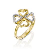 טבעת משאלת לב משובצת יהלומים בזהב לבן או צהוב 14 קראט