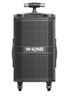 בידורית ושני מיקרופונים W-King K21SE 120W – אלחוטי רמקול בידורית שחור בעל ידית טרולי גלגלים ולוגו W-KING