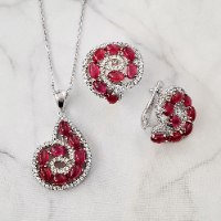 עגילים ותליון מכסף משובצים אבני גרנט ואבני זרקון S1877 | תכשיטי כסף 925 | עגילי כסף