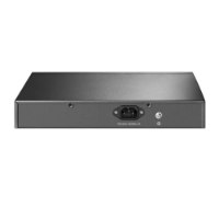 מתג 8 פורטים Tp-Link TL-SG1008 Gigabit – פריט בודד בצבע אפור כהה המציג את חיבורי החשמל האחוריים שלו