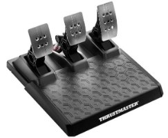 הגה מירוצים עם דוושות מגנטיות Thrustmaster T248P – בסיס דוושות שחור עם שלוש דוושות כסופות וקפיץ אדום