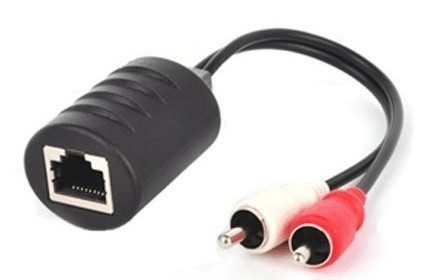בלון אודיו פסיבי להרחקת אודיו על CAT5e/6/7, משדר/מקלט אודיו 2xRCA - RJ45 (צד אחד בלבד)