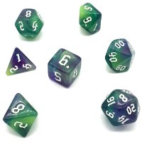 סט קוביות למשחקי תפקידים די אנד די בנרתיק דמוי עור DND Trans Green&Purple Swirl W/White Font Acrylic