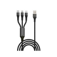 כבל סנכרון וטעינה 3 ב-1 Silver Line USB to Lightning, Micro USB and Type-C – כבל קלוע שחור עם חיבור USB ושלושה ראשי טעינה