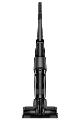 שואב שוטף אלחוטי Deerma VX100 Ultra – מכשיר שחור במבט קדמי עם מיכלים שקופים וראש ניקוי