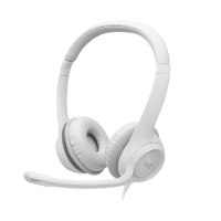 אוזניות עם מיקרופון צבע לבן Logitech H390 USB – אוזניות קשת בצבע לבן עם מיקרופון המוצגות בזווית קדמית-צדדית על רקע לבן