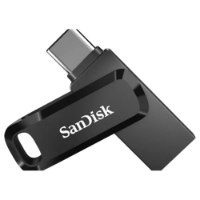 זיכרון נייד SanDisk Ultra Dual Drive Go USB Type-C 64GB – מציג זיכרון נייד שחור יחיד עם חיבור Type-C ולוגו SanDisk