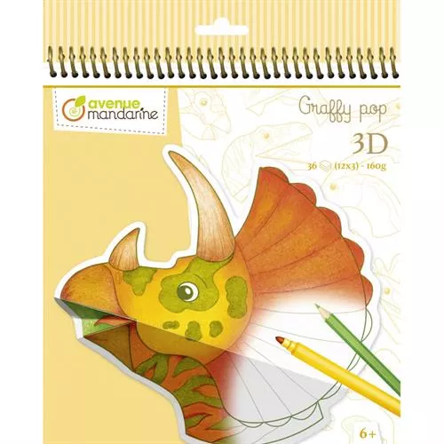 חוברת צביעה ספירלה 36 דפים גראפי - דינוזאורים  3D | מנדרין