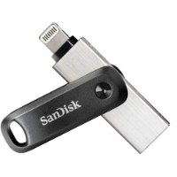 זיכרון נייד SanDisk iXpand Flash Drive Go 128GB – USB פריט בודד בצבע אפור כהה ומתכתי כסוף