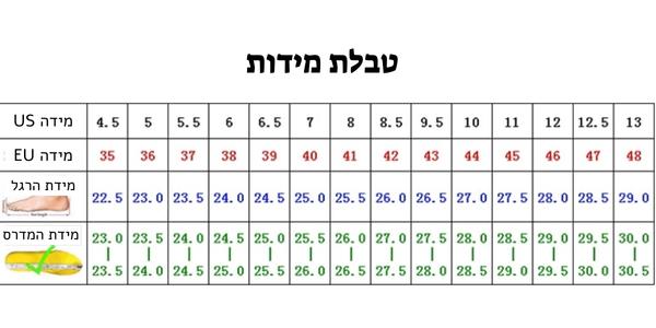 טבלת מידות