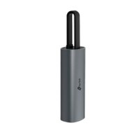 מפצל Tp-Link UE302C USB Type-C to 2.5 Gigabit – התקן אפור גלילי עם מחבר USB Type-C שחור בולט