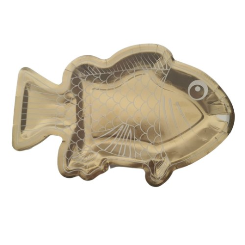 סט 10 צלחות נייר בצורת דג זהב