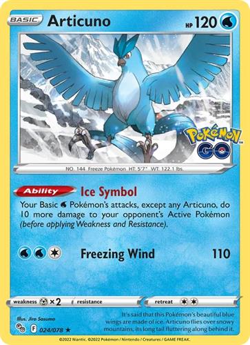 קלף בודד single פוקימון - articuno - Pokemon Go - 024/078