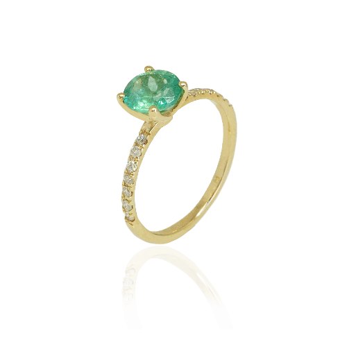 טבעת אבן אמרלד ירוקה עגולה ויהלומים