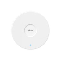 נקודת גישה Omada EAP723 BE3600 – Wi-Fi יחידה עגולה ולבנה עם לוגו TP-Link במרכז ונורית כחולה דולקת