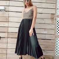 חצאית פליסה - סאטן משי שחור