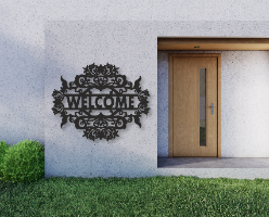 שלט כניסה Welcome עלים ופרחים