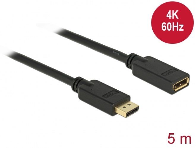 כבל מאריך DisplayPort זכר לחיבור DisplayPort נקבה באורך 5 מטר Delock DisplayPort 1.2 extension