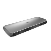 תחנת עגינה Corsair TBT100 Thunderbolt 3 Dock – פריט בודד אפור-כסוף באלכסון מציג יציאות USB-C וכרטיס SD בחזיתו