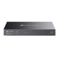 מתג שולחני מנוהל Omada SG2008P +PoE – מתג רשת כהה בודד מוצג על רקע לבן מלפנים אלחוטי