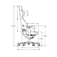 כיסא אורטופדי Keisar G-Force – תרשים צדדי של כיסא יחיד עם מידות מפורטות על רקע לבן