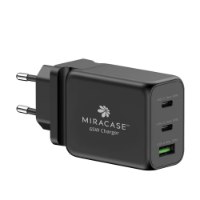 מטען קיר אוניברסלי מהיר צבע שחור Miracase MWC65U – מטען קיר שחור אחד עם שני פורטי Type-C ופורט USB-A ירוק