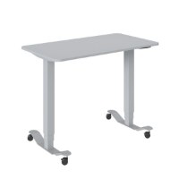 שולחן מתכוונן Keisar Grey – שולחן אפור עם רגליים מתכווננות וגלגלים על רקע לבן חוטי