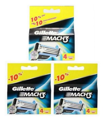 מארז 12 סכיני גילוח (3 מארזים של 4 סכינים) Gillette Mach3