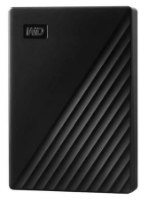 כונן קשיח חיצוני Western Digital My Passport 6TB – כונן קשיח שחור בעל לוגו WD ודפוס פסים אלכסוניים 4K