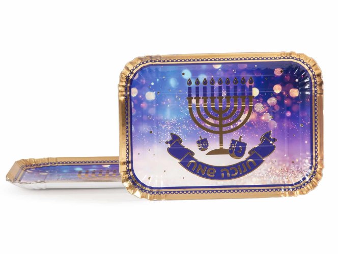 3 מגשי קרטון מלבני חנוכה שמח