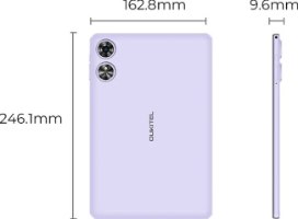 טאבלט לילדים בגודל ''Oukitel Kids OT6 4GB + 64GB 10.1 – USB טאבלט סגול אחד מוצג ממבט אחורי וצדדי עם מידותיו הפיזיות