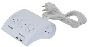 רב שקע 5 יציאות עם מפסק מואר + שני חיבורי USB 2.1A עם כבל באורך מטר וחצי Semicom switch