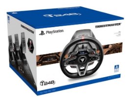 הגה מירוצים עם דוושות מגנטיות Thrustmaster T248P – קופסת אריזה לבנה עם הדפסות כחולות המציגה את ההגה