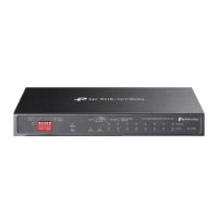 מתג שולחני +Omada DS110GMP PoE – אלחוטי מראה את חזית המתג השחור עם נוריות חיווי ובוררי מצבים