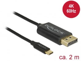 כבל מתאם Type-C זכר לחיבור DisplayPort זכר באורך 2 מטר Delock USB cable 4K 60Hz coaxial