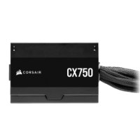 ספק כוח 750 וואט Corsair CX750 80 Plus Bronze – ספק כוח שחור עם לוגו Corsair ודגם CX750 מחובר לכבלים שחורים
