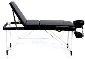 שולחן עיסוי מקצועי 3 חלקים אלומיניום 185×70 ס”מ Medics Care MC-165 Pro – שולחן שחור בעל מסגרת אלומיניום וחלק גב מורם