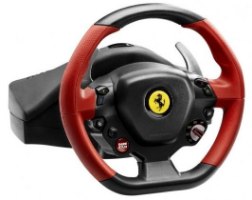 הגה מירוצים עם דוושות Thrustmaster Ferrari 458 Spider Xbox – הגה שחור ואדום עם לוגו פרארי במרכז