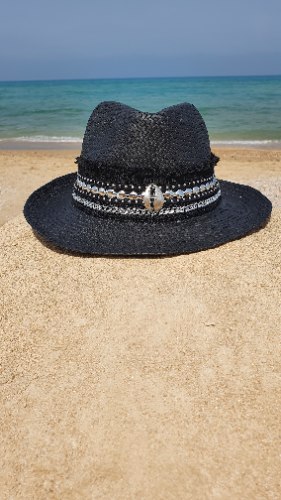 כובע קש  מעוצב שחור