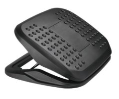 הדום רגליים ארגונומי מתכוונן Lumi FR15-02 – הדום שחור עם משטח בעל בליטות מונח בזווית על רקע לבן