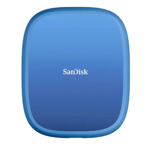 כונן SSD נייד SanDisk Creator Phone SSD 2TB – יחידה כחולה מעוגלת עם לוגו SanDisk לבן USB-C