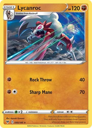 קלף בודד single פוקימון - lycanroc - Vivid Voltage - 095/185