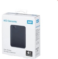 כונן קשיח חיצוני Western Digital Elements Portable 4TB – קופסת אריזה לבנה לכונן עם תמונה ונפח 4TB פריט בודד