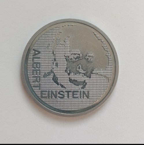 מטבע 5 Francs- שוויץ, שנת 1979, 100 שנה להולדת אלברט איינשטיין ,מטבע זכרון , נחושת ניקל,31 מ"מ