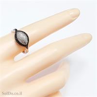 טבעת מכסף משובצת אבני זרקון שחורות ולבנות RG6056 | תכשיטי כסף | טבעות כסף