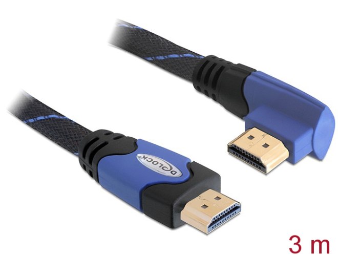 כבל מסך בזווית לימין Delock Cable High Speed HDMI with Ethernet angled 4K 120 Hz 3 m