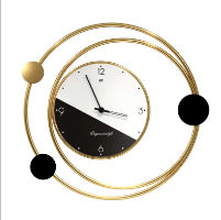 שעון קיר גדול מודרני ואלגנטי בעיצוב ייחודי, שעון פרזול בצורת עיגול מוזהב, חוגה בצבע שחור לבן וספרות