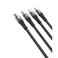 כבל סנכרון וטעינה Silver Line 3 Type-c to LIGHTNING and Type-c 2x 1.5m – ארבעה קצוות של כבל שחור שזור עם אלחוטי